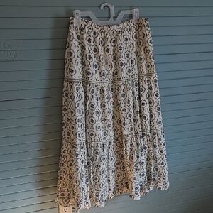 Max Studio Cream Maxi Skirt with Blue Medallion Print